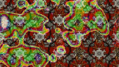 Tekstil için suluboya eskiz deseni. Şirin çiçekli, desenli, kahverengi ve yeşil renkli renkli bir eskiz deseni. El çizimi çiçek çizimi deseni (fayans)).