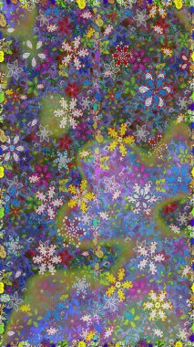 Çiçekli, suluboya desenli kusursuz çiçek deseni. Yeşil renkte çiçekler. Renkli Bahar Temalı, pürüzsüz bir arka plan. Düz Çiçek Elementleri Tasarım Raster illüstrasyonu.