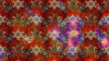 Raster düz çiçek çizim deseni. Kırmızı ve kahverengi renkte çiçekler. Tasarım hediye paketi, tebrik kartları, posterler ve afiş tasarımı.