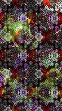 Raster illüstrasyonu. Şirin çiçekli eskiz deseni ve gri renkli yapraklar, suluboya çiçek deseni, duvar kağıdı, kart veya kumaş için fayanslı.