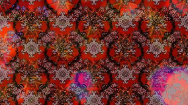 Kumaş, duvar kağıdı ve kağıt üzerine baskı yapmak için gelişen arka plan. Raster illüstrasyonu. Moda arka planında parlak buketler. Eski usul küçük çiçekli şirin bir eskiz deseni..