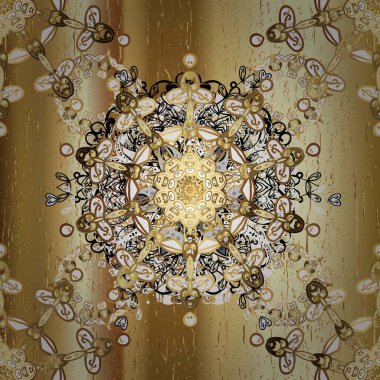 Altın elementlerle bej ve sarı renklerde desen. Lüks mobilyalar. Klasik mobilya tarzı. Kusursuz ahşap oyma. Altın kaplamalı bej ve sarı zemin. Küçük alan derinliği.