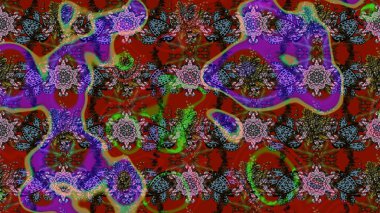 Şirin çiçekli eskiz deseni ve kırmızı ve kahverengi renkli yapraklar, suluboya çiçek deseni, duvar kağıdı, kart ya da kumaş için fayanslı. Raster illüstrasyonu.