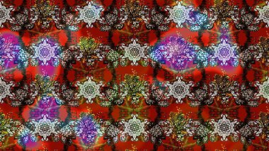 Raster illüstrasyonu. Kahverengi ve kırmızı renkte çiçekler. Çiçek süslemeli çizim deseni.