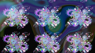 Mavi ve mor renkli çiçekler. Çiçekli karalama şeklinde Raster çiçek deseni. Nazik, sevimli çiçek arkaplanı..