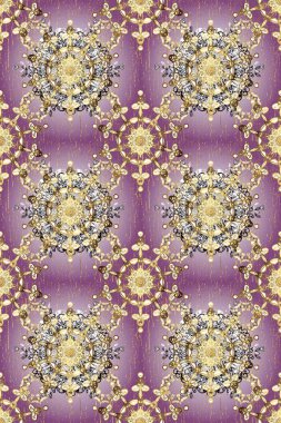 Geleneksel oryantasyon süsü. Klasik klasik klasik arka plan. Kusursuz klasik raster altın desenli. Kahverengi ve beyaz renklerde, altın elementlerle kusursuz desen.