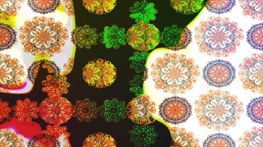 Raster illüstrasyonu. Gri ve kahverengi renklere karalamalar çizilmiş çiçek deseni.