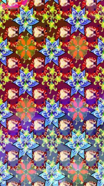 Kırmızı ve mavi renkte çiçekler. Elle boyanmış suluboya resim çizimi çiçekler ve bitkiler.