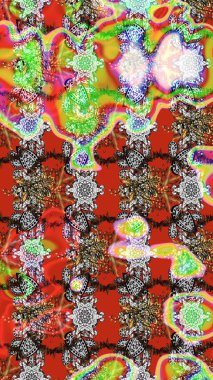 Çiçeksel fantezi tasarımı ve parlak bir arka plan çizimi. Renkli Bahar Teması eskiz kalıbı. Düz Çiçek Elementleri Tasarımı.