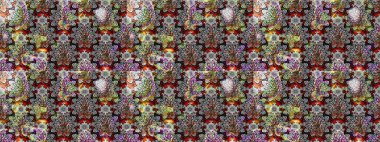 Gri ve nötr renklerde parlak çiçekli halı deseni.