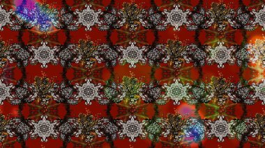 Parlak çiçekli kolaj çiçekleri kahverengi ve kırmızı. Çiçek tasarımı için inanılmaz bir kolaj cenneti tarzı. Çiçekli zambaklar eskiz arka planı.