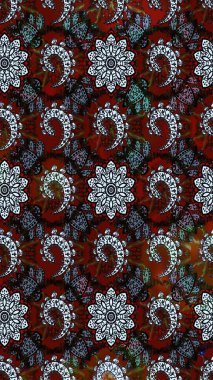 Raster çiçek izi. Çiçekli siyah ve kahverengi eskiz deseni. Klasik taslak çizimi.