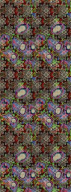 Halk tarzı. Moda baskıları için zarif bir şablon. Parlak renkli çiçekleri ve gri ve kahverengi renkte yaprakları olan harika bir çiçek deseni. Modern çiçek arkaplanı.