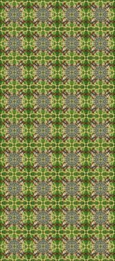 Raster illüstrasyonu. Kahverengi, yeşil ve nötr renklerde altın elementlerle klasik, pürüzsüz desen.