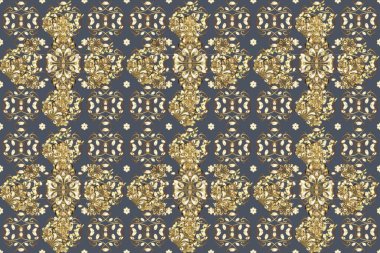 Doğulu süsü. Altın elementlerle mavi ve kahverengi renklerde altın desen. Kusursuz altın desen.