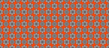 Düz Çiçek Elementleri Tasarımı. Çiçekli kusursuz retro desen. Turuncu, gri ve beyaz renkte çiçekler. Renkli Yaz Temalı Kusursuz Arkaplan.