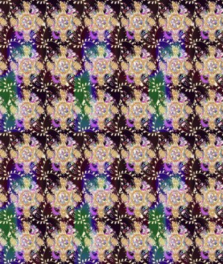 Asya tekstil tarzında. Raster illüstrasyonu. Raster illüstrasyonu. Çiçek desenli çizim. Bej renkte çiçekler.