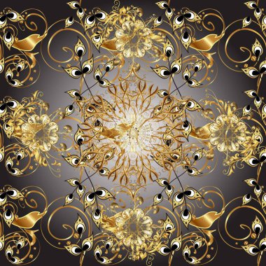 Doğu tarzı arabesk. Parlak dantel, çiçekler, şal deseni. Kusursuz altın desenli bukleler. Gri ve kahverengi renklerde altın elementlerle kusursuz desen. Hassas altın deseni açın. Raster..