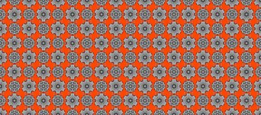 Düz Çiçek Elementleri Tasarımı. Çiçekli kusursuz retro desen. Turuncu, gri ve beyaz renkte çiçekler. Renkli Yaz Temalı Kusursuz Arkaplan.