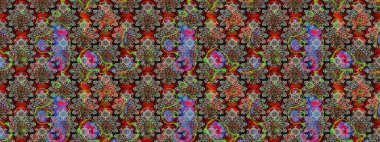 Renkli Bahar Teması eskiz kalıbı. Raster. Düz Çiçek Elementleri Tasarımı.