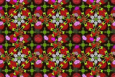 Çiçek deseni. Raster kusursuz. Güzel kumaş deseni. Renkli Bahar Temalı Kusursuz Arkaplan. Düz Çiçek Elementleri Tasarımı.