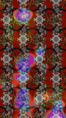 Tropik çiçek desenleri. Çiçekler kahverengi, kırmızı ve gri renklerde. Raster illüstrasyonu.