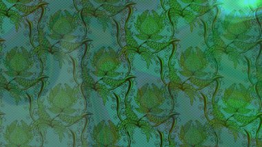 Renkli Bahar Teması eskiz kalıbı. Düz Çiçek Elementleri Tasarımı. Çiçekli çiçek deseni, suluboya. Raster illüstrasyonu. Yeşil ve mavi renkte çiçekler.