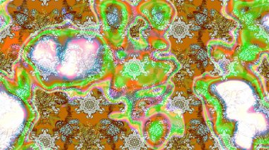 Raster illüstrasyonundaki çiçek desenli çizim. Raster illüstrasyonu. Güzel kumaş deseni. Yeşil ve nötr renklerde.