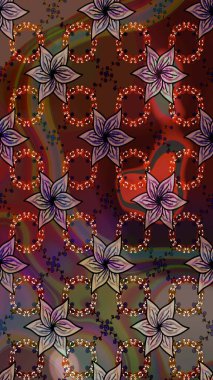 Kahverengi renkli bitkilerden oluşan parlak çiçekli çizim deseni.