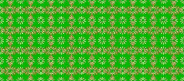 Damask pürüzsüz yineleme kalıbı. Antika altın tekrarlanabilir duvar kağıdı. Yeşil ve kahverengi renklerde altın element. Barok tarzında altın çiçekli süs..