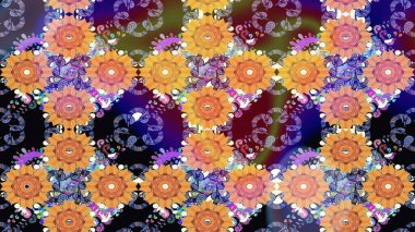 Turuncu renkli etnik çiçekli zarif eskiz deseni. Asya Tekstil 'inde Raster Çiçek İllüstrasyonu.