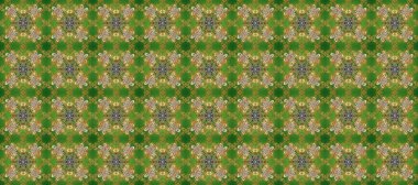 Süslü raster dekorasyonu. Barok tarzında duvar kağıdı tasarımı için kusursuz damaske deseni arkaplanı. Altın desenli yeşil, kahverengi ve bej rengi altın elementlerle.