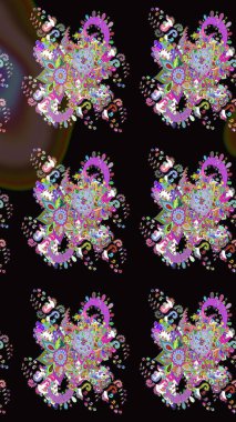 Klasik çiçek tasarımı elementleri. Raster illüstrasyonu. Siyah ve kahverengi kıvırcık çiçekler siyah ve kahverengi renklerde şekillenir.