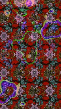 Çiçekler suluboya tarzında kahverengi ve kırmızı renklerde. Raster illüstrasyonunda çiçek deseni çizimi.