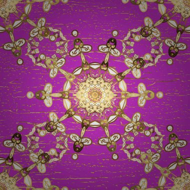 Raster Golden Mehndi kusursuz desen. Kına dövmeli süs çiçekleri, altın çıkartmalar, mehndi ve yoga tasarımı, kartlar ve parmak izleri. Menekşe ve bej rengi desen.