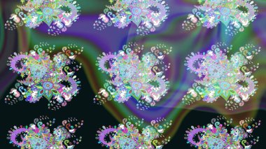 Çiçeksel elementlerle süslenmiş zarif raster dokusu. Küçük çiçekte hoş bir çiçek deseni var. Parlak çiçekli gri ve yeşil renkler üzerine soyut çizim deseni.