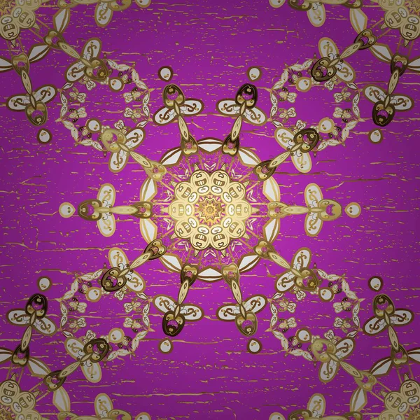 Raster Golden Mehndi kusursuz desen. Kına dövmeli süs çiçekleri, altın çıkartmalar, mehndi ve yoga tasarımı, kartlar ve parmak izleri. Menekşe ve bej rengi desen.