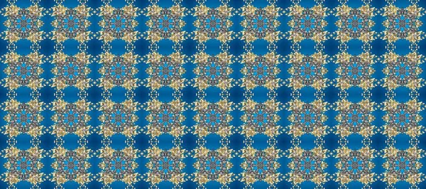 Kusursuz ortaçağ çiçek deseni. Raster illüstrasyonu. Altın maviye, gri ve bej renklere. Doğum günü kartı, davetiye ya da afiş için iyidir. Dekoratif simetri arabesk.