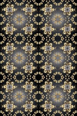 Altın desenli gri, bej ve kahverengi, altın elementli. Raster geleneksel oryantasyon süsü. Kusursuz klasik altın desen.