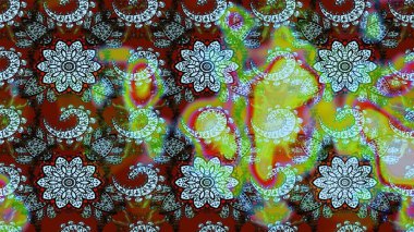 El çizimi. Raster illüstrasyonu. Güzel kumaş deseni. Çiçekler, dallar, otlar ve çiçekler.