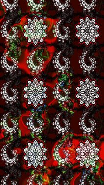 Desen, çizim, çiçek sınırı. Eski moda arka plan. Kıvırcık, parlak örgü. Raster illüstrasyonu. Çiçek çelengi. Güzel, pürüzsüz kumaş, tuval..