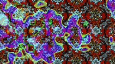 Mavi ve kırmızı renklerde. Raster illüstrasyonundaki çiçek desenli çizim. Raster illüstrasyonu. Güzel kumaş deseni.