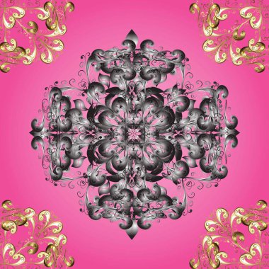 Hassas altın deseni açın. Parlak dantel, stilize çiçekler, şal desenli. Doğu tarzı arabesk. Raster illüstrasyonu. Güzel renklerde ve altın elementlerle kusursuz desen. Kusursuz altın dokular bukleler