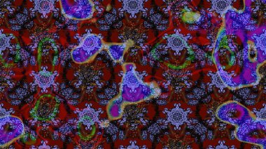 Kahverengi ve mor renkli etnik çiçeklerle süslenmiş zarif bir eskiz şekli. Raster Çiçek İllüstrasyon Şirin Tekstil.