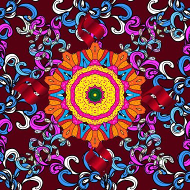 Düz Çiçek Elementleri Tasarımı. Kırmızı ve siyah renkte çiçekler. Çiçekli kusursuz retro desen. Renkli Yaz Temalı Kusursuz Arkaplan.