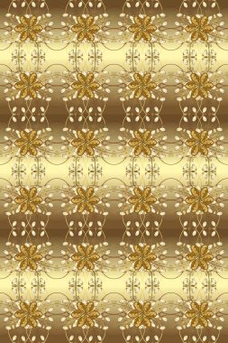 Vintage seamless modeli altın elemanları ile kahverengi ve bej renkler. Noel 2019, kar tanesi, yeni yıl.
