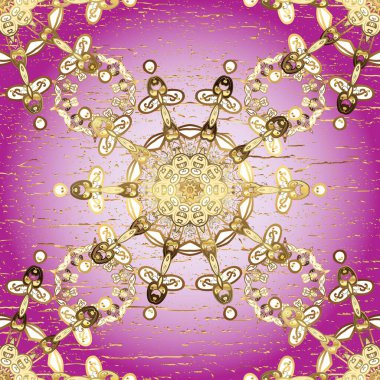 Antika altın tekrarlanabilir duvar kağıdı. Barok tarzında altın çiçek süsü. Tarafsız ve mor renklerde altın element. Damask arkaplanı tekrarlayan kusursuz desen.