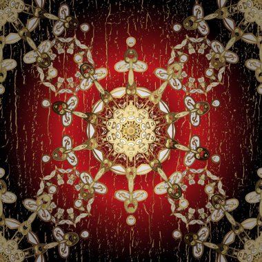 Raster Golden Mehndi kusursuz desen. Kına dövmeli süs çiçekleri, altın çıkartmalar, mehndi ve yoga tasarımı, kartlar ve parmak izleri. Kahverengi ve kırmızı renkte desen.