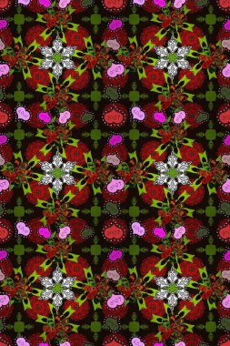 Yazdır. Güzel, pürüzsüz bir desen. Güzel kumaş deseni. Raster çiçekli arka plan. Renkli Yaz Temalı Kusursuz Arkaplan. Düz Çiçek Elementleri Tasarımı.