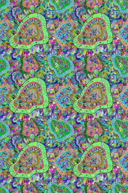 Renkli Bahar Temalı Kusursuz Arkaplan. Raster kusursuz. Güzel kumaş deseni. Çiçek deseni. Düz Çiçek Elementleri Tasarımı.